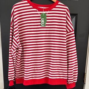 NWT Red White Stripe Oversized Crew